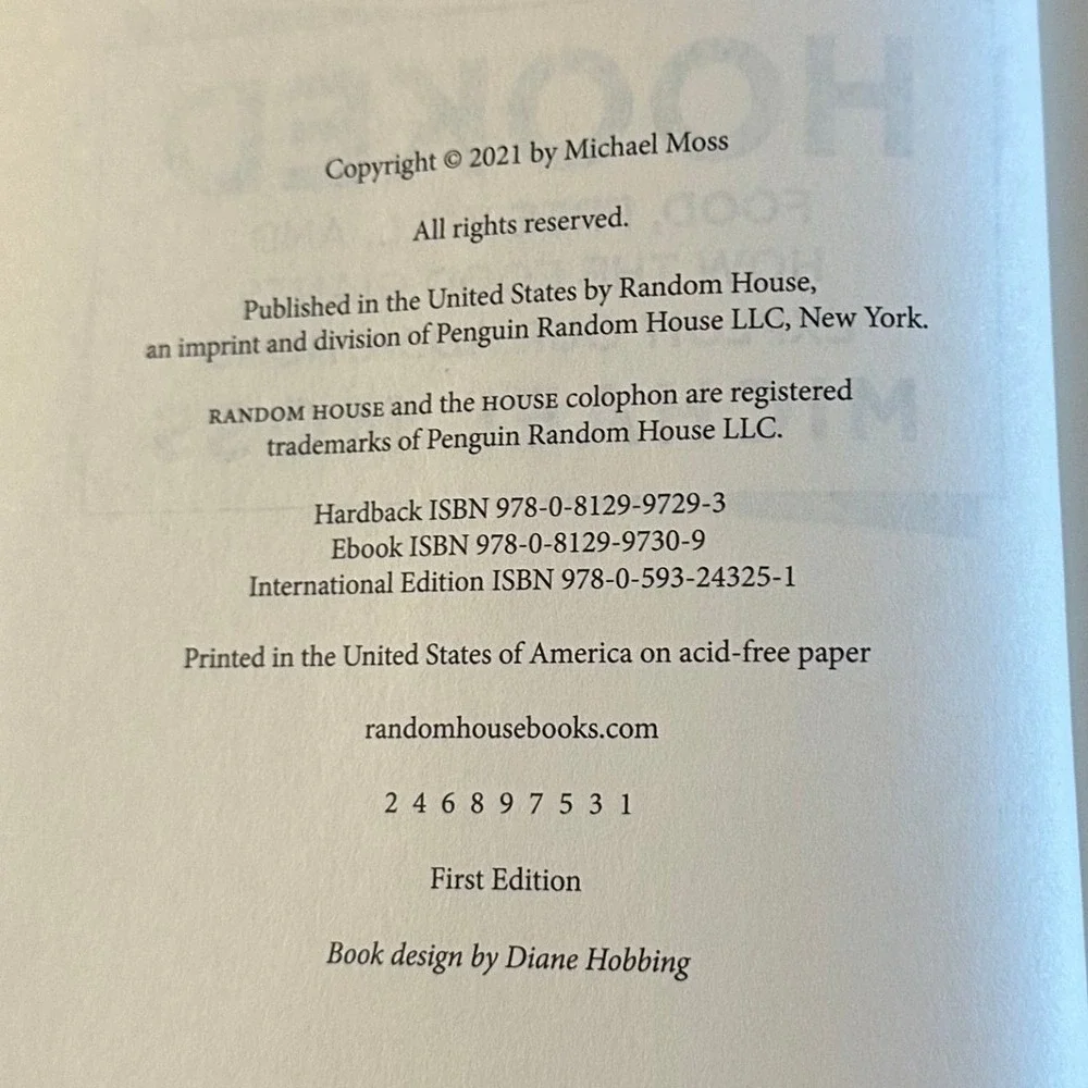 Hooked Michael Moss First Edition Hardcover Food Industry Addiction 2021